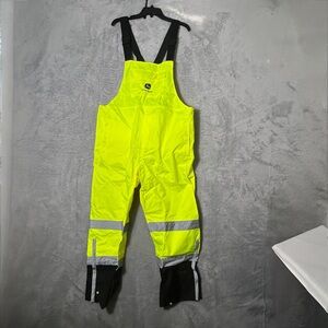 John Deere ANSI Rain Coverall Pants ONLY Mens Large Yellow Reflective Workwear